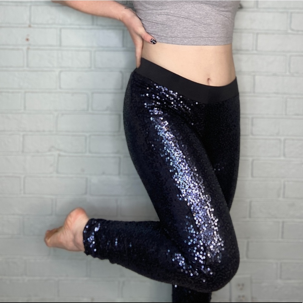 Aerie Sequin Sparkle Navy Joggers Size Medium New Without Tags